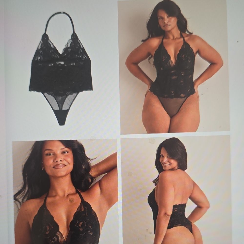 Adore Me Black Lace Halter Teddy